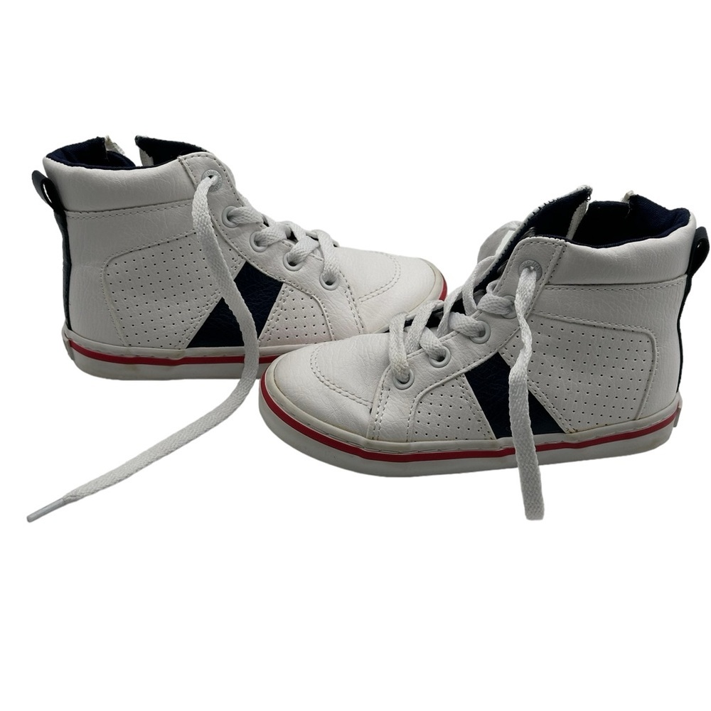 Kids Boys Old Navy 8 Toddler White Shoes Ankle Faux Leather High Top Lace Up - Picture 3 of 10
